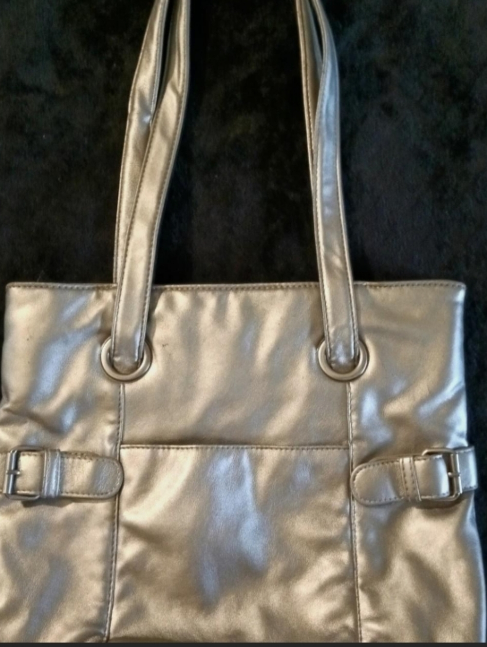 Mondo Metallic Silver Tote Bag with Buckle Detail